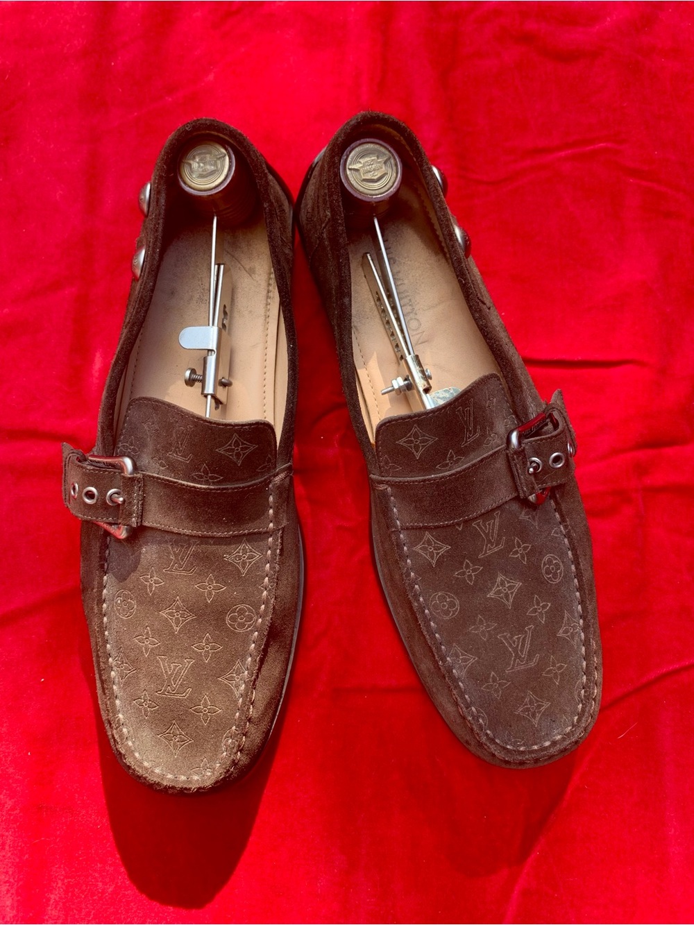 Louis Vuitton Brown Suede Monogram Slip-On Loafers